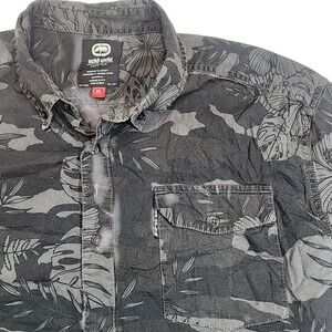 Ecko Unltd Mens XL Gray Floral Hawaiian Button Up Shirt